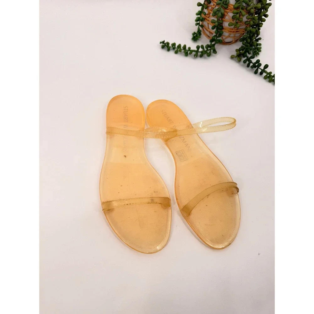 Stuart Weitzman Jelly Sandals Womens 8 Orange Translucent Flat Slide Beach Shoes